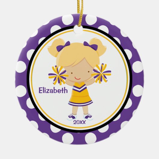 Cheerleader Girl-kerstornament Paars Gold Keramisch Ornament (Voorkant)