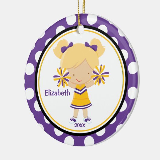 Cheerleader Girl-kerstornament Paars Gold Keramisch Ornament (Links)