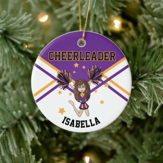 Cheerleader 📣 💖 Girl - Paars en goud Keramisch Ornament (Boom)