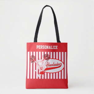Cheerleader Girl, rode en witte streep Tote Bag