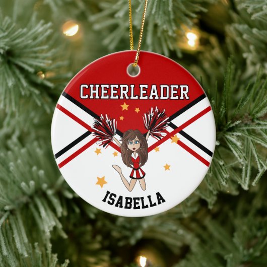 Cheerleader 📣 💖 Girl - Rood, zwart en wit Keramisch Ornament (Boom)