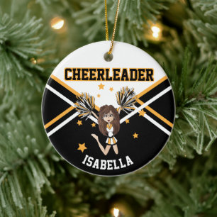 Cheerleader 📣 💖 Girl - White, Black en Gold Keramisch Ornament