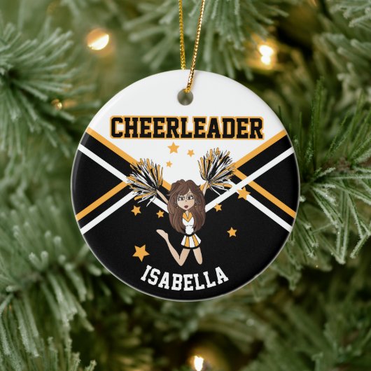 Cheerleader 📣 💖 Girl - White, Black en Gold Keramisch Ornament (Boom)