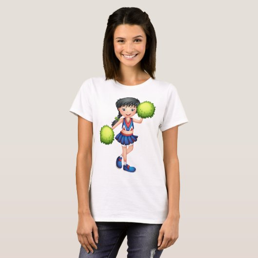 Cheerleader Girl with Pom Poms Fun Sports Spirit T-shirt (Voorkant volledig)