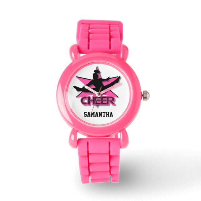 Cheerleader glitter polshorloge in roze horloge (Voorkant)