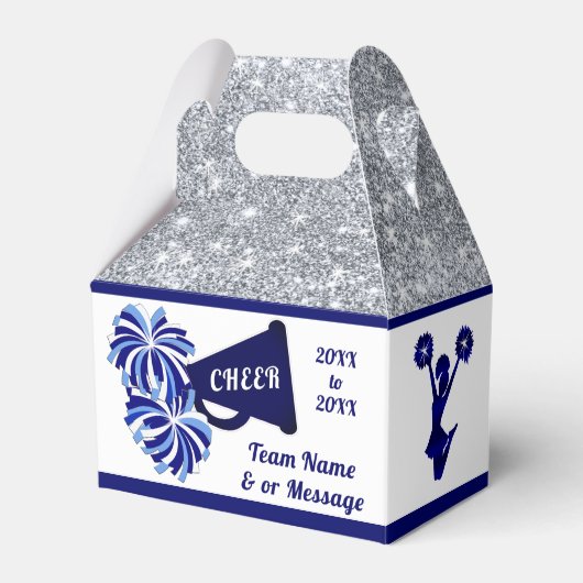 Cheerleader Goodie Bags. Gepersonaliseerd, blauw, Bedankdoosjes (Voorkant Zijde)
