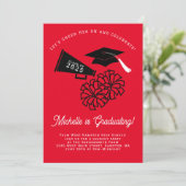 Cheerleader Graduation Party Red en Black Kaart (Staand voorkant)
