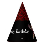 Cheerleader "Happy Birthday" Zwart / Rood Sparkle Feesthoedjes (Links)