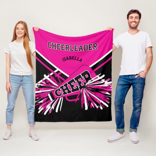 Cheerleader  - Heet Roze, Wit & Zwart Fleece Deken (In situ)