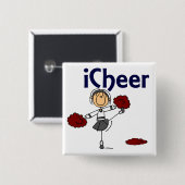 Cheerleader I Cheer Stick Figuur Vierkante Button 5,1 Cm (Voorkant /achterkant)