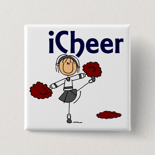 Cheerleader I Cheer Stick Figuur Vierkante Button 5,1 Cm (Voorkant)