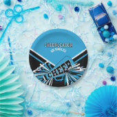 Cheerleader in Baby Blauw, Wit en Zwart Papieren Bordje (Feest)