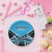 Cheerleader in Baby Blauw, Wit en Zwart Papieren Bordje (Feest)