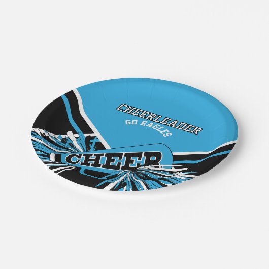 Cheerleader in Baby Blauw, Wit en Zwart Papieren Bordje (Gekanteld)