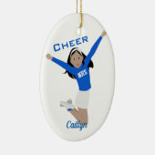 Cheerleader in blauw en wit met zwart haar keramisch ornament (Rechts)