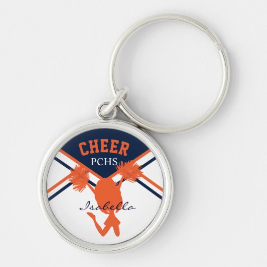 Cheerleader in blauw, Oranje en wit Sleutelhanger (Voorkant)