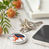 Cheerleader in blauw, Oranje en wit Sleutelhanger (Zijkant)