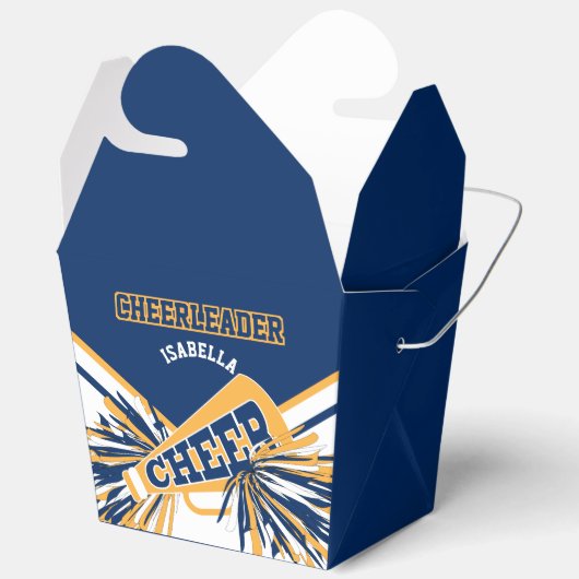Cheerleader in blauw, wit en goud bedankdoosjes (Open)