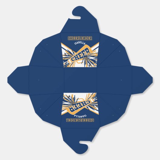 Cheerleader in blauw, wit en goud bedankdoosjes (Ongevouwen)