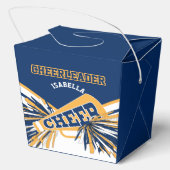Cheerleader in blauw, wit en goud bedankdoosjes (Achterkant)