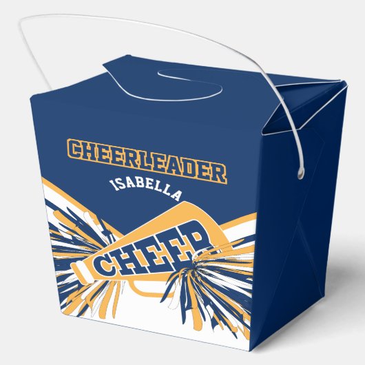 Cheerleader in blauw, wit en goud bedankdoosjes (Achterkant)