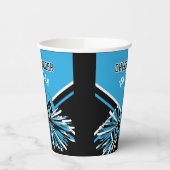 Cheerleader in blauw, zwart en wit papieren bekers (Links)