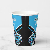 Cheerleader in blauw, zwart en wit papieren bekers (Rechts)