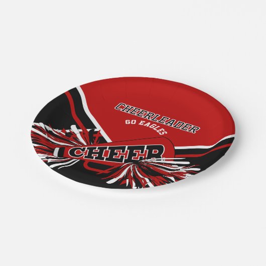 Cheerleader in Dark Red, White en Black Papieren Bordje (Gekanteld)
