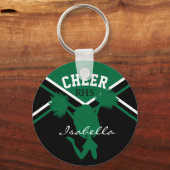 Cheerleader in donkergroen, wit en zwart sleutelhanger (Voorkant)