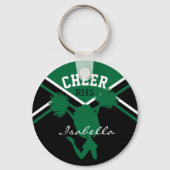 Cheerleader in donkergroen, wit en zwart sleutelhanger (Achterkant)