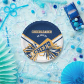Cheerleader in Gold, White en Blue Papieren Bordje (Feest)