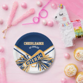 Cheerleader in Gold, White en Blue Papieren Bordje (Feest)