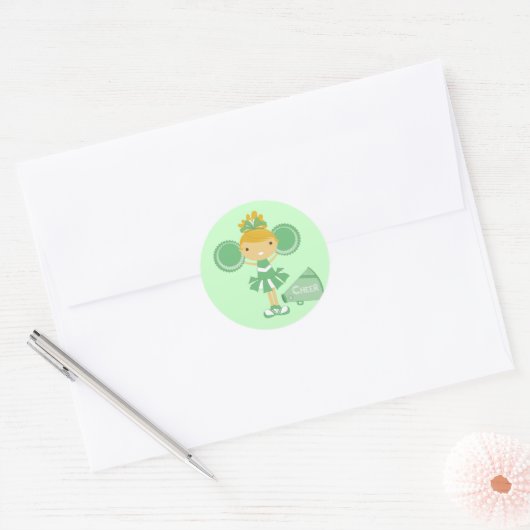 Cheerleader in Groen Ronde Sticker (Envelop)