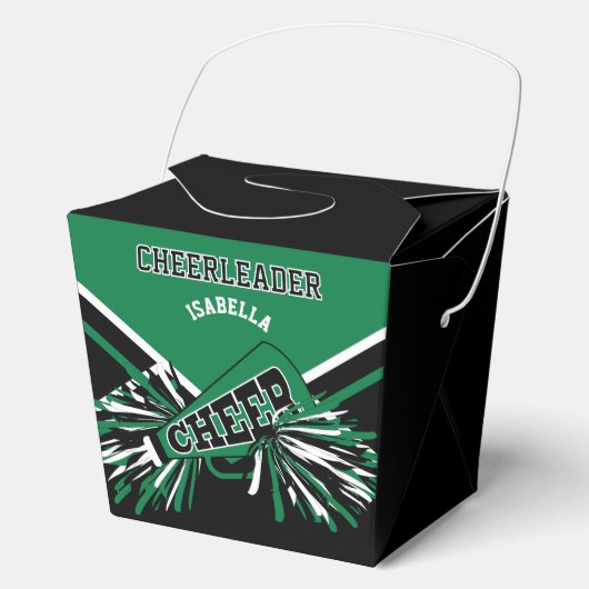 Cheerleader in groen, wit en zwart bedankdoosjes (Voorkant)