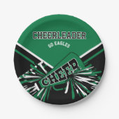 Cheerleader in groen, wit en zwart papieren bordje (Voorkant)