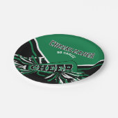 Cheerleader in groen, wit en zwart papieren bordje (Gekanteld)