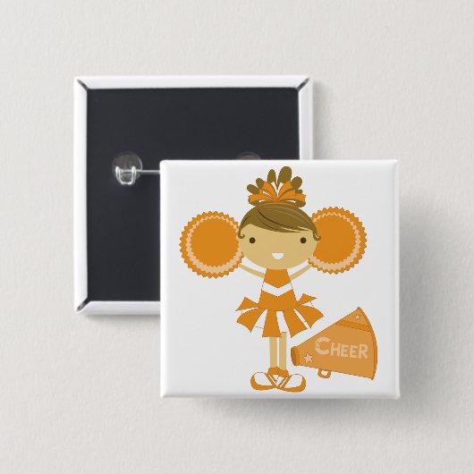 Cheerleader in het Oranje Vierkante Button 5,1 Cm (Voorkant /achterkant)
