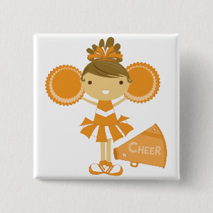 Cheerleader in het Oranje Vierkante Button 5,1 Cm