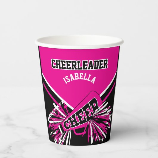 Cheerleader in Hot Pink, Black en White Papieren Bekers (Achterkant)