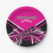 Cheerleader in Hot Pink, White en Black Papieren Bordje (Voorkant)