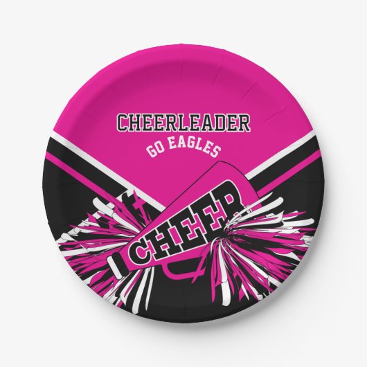 Cheerleader in Hot Pink, White en Black Papieren Bordje (Voorkant)