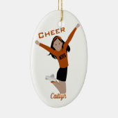 Cheerleader in Oranje en zwart met zwart haar Keramisch Ornament (Rechts)