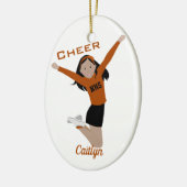 Cheerleader in Oranje en zwart met zwart haar Keramisch Ornament (Links)