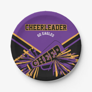 Cheerleader in Paars, goud en zwart Papieren Bordje