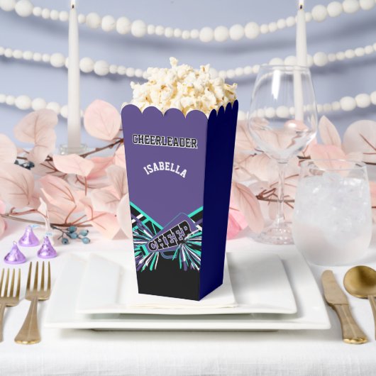 Cheerleader in Paarse, Blauwgroen en zwarte kleure Bedankdoosjes (Huwelijk)