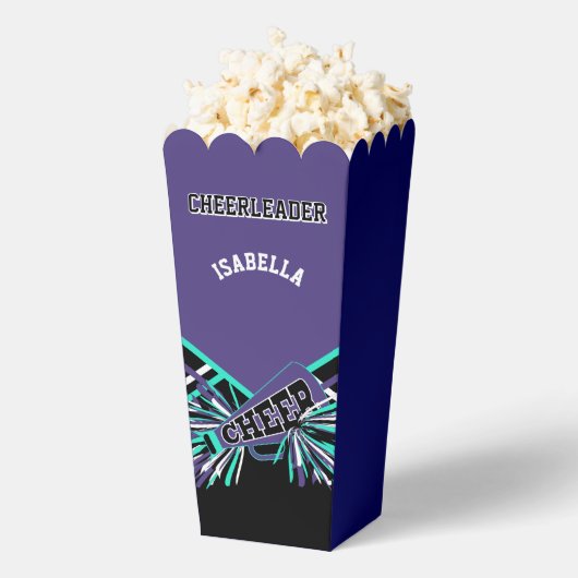 Cheerleader in Paarse, Blauwgroen en zwarte kleure Bedankdoosjes (Popped)