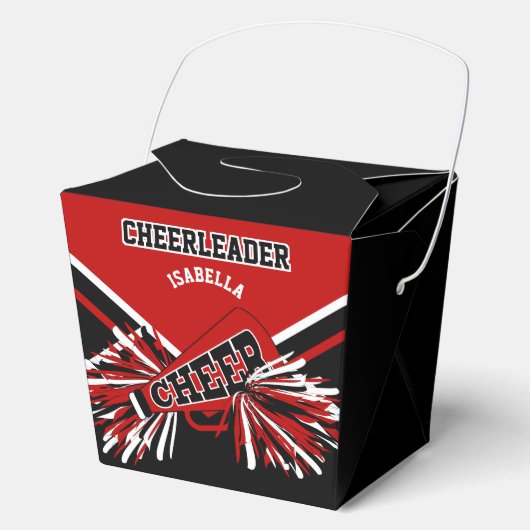 Cheerleader in rood, wit en zwart bedankdoosjes (Voorkant)