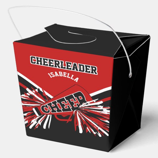 Cheerleader in rood, wit en zwart bedankdoosjes (Achterkant)