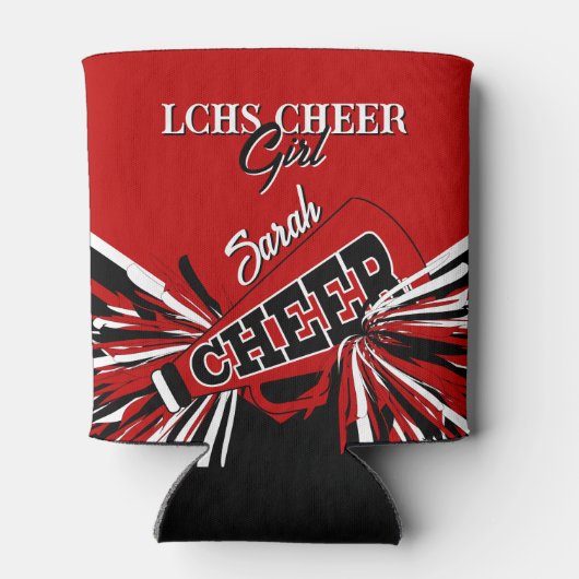 Cheerleader in rood, wit en zwart blikjeskoeler (Achterkant)