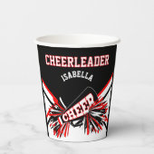 Cheerleader in rood, wit en zwart papieren bekers (Achterkant)